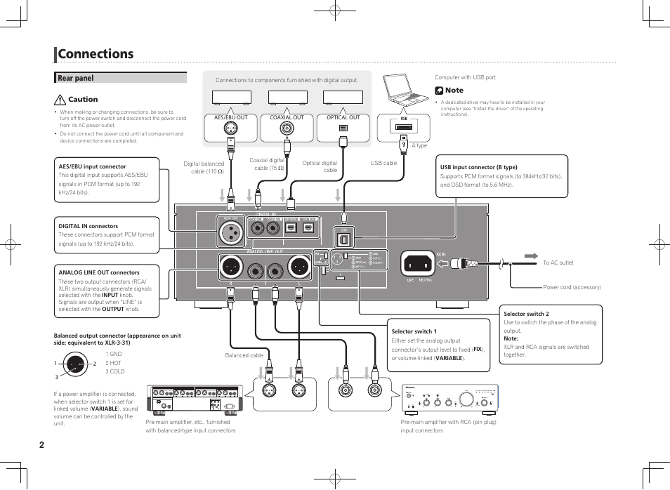 Usb d/a converter, Quick start guide, Connections | Rl r l | Pioneer U-05-S User Manual | Page 2 / 16