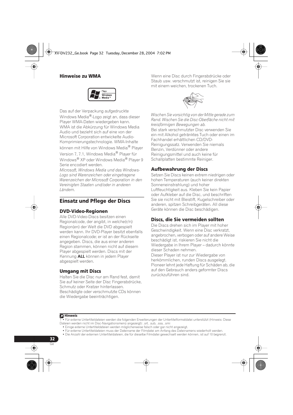 Hinweise zu wma, Einsatz und pflege der discs, Dvd-video-regionen | Umgang mit discs, Aufbewahrung der discs, Discs, die sie vermeiden sollten | Pioneer DCS-240 User Manual | Page 110 / 120