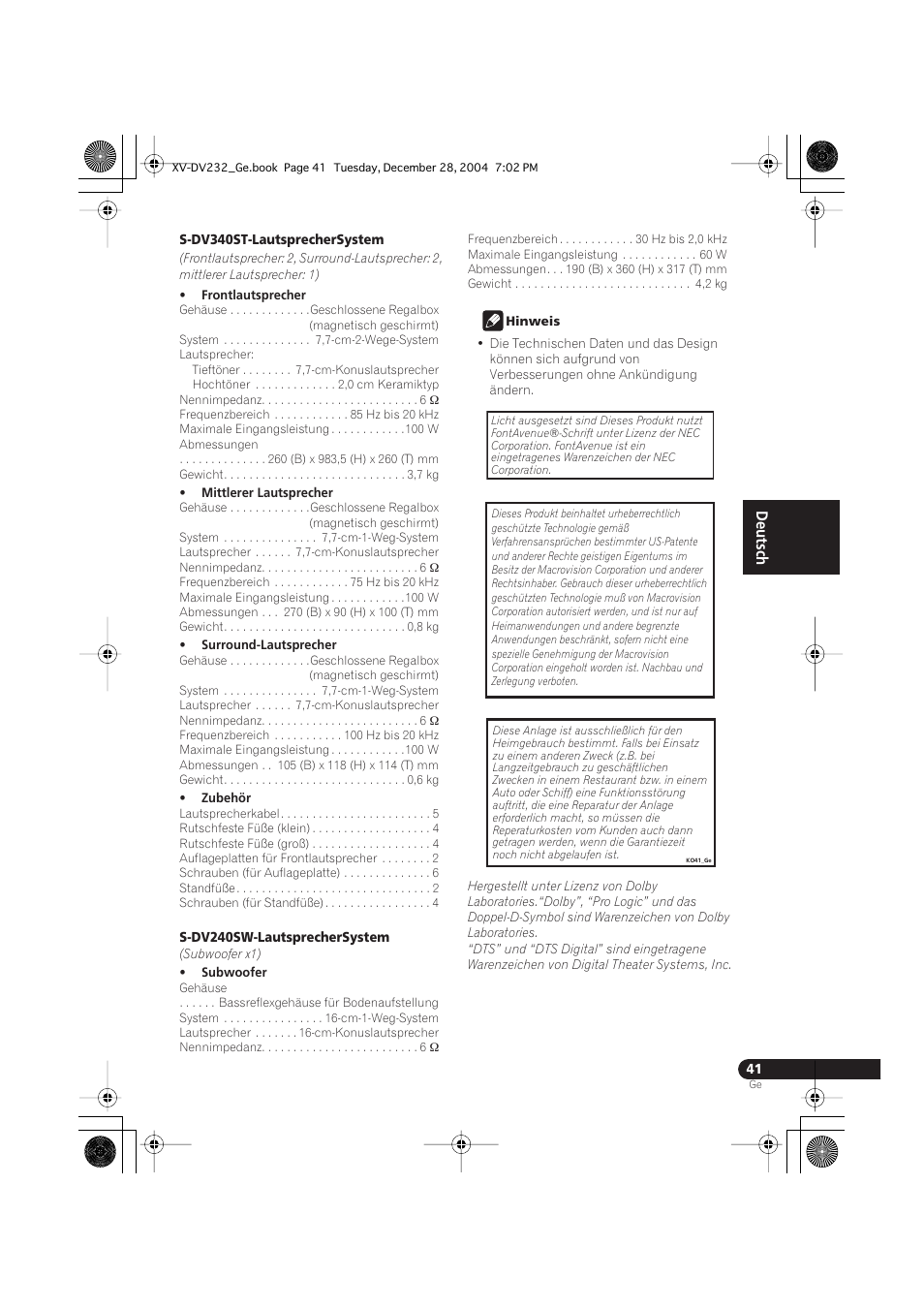 English français deutsch | Pioneer DCS-240 User Manual | Page 119 / 120