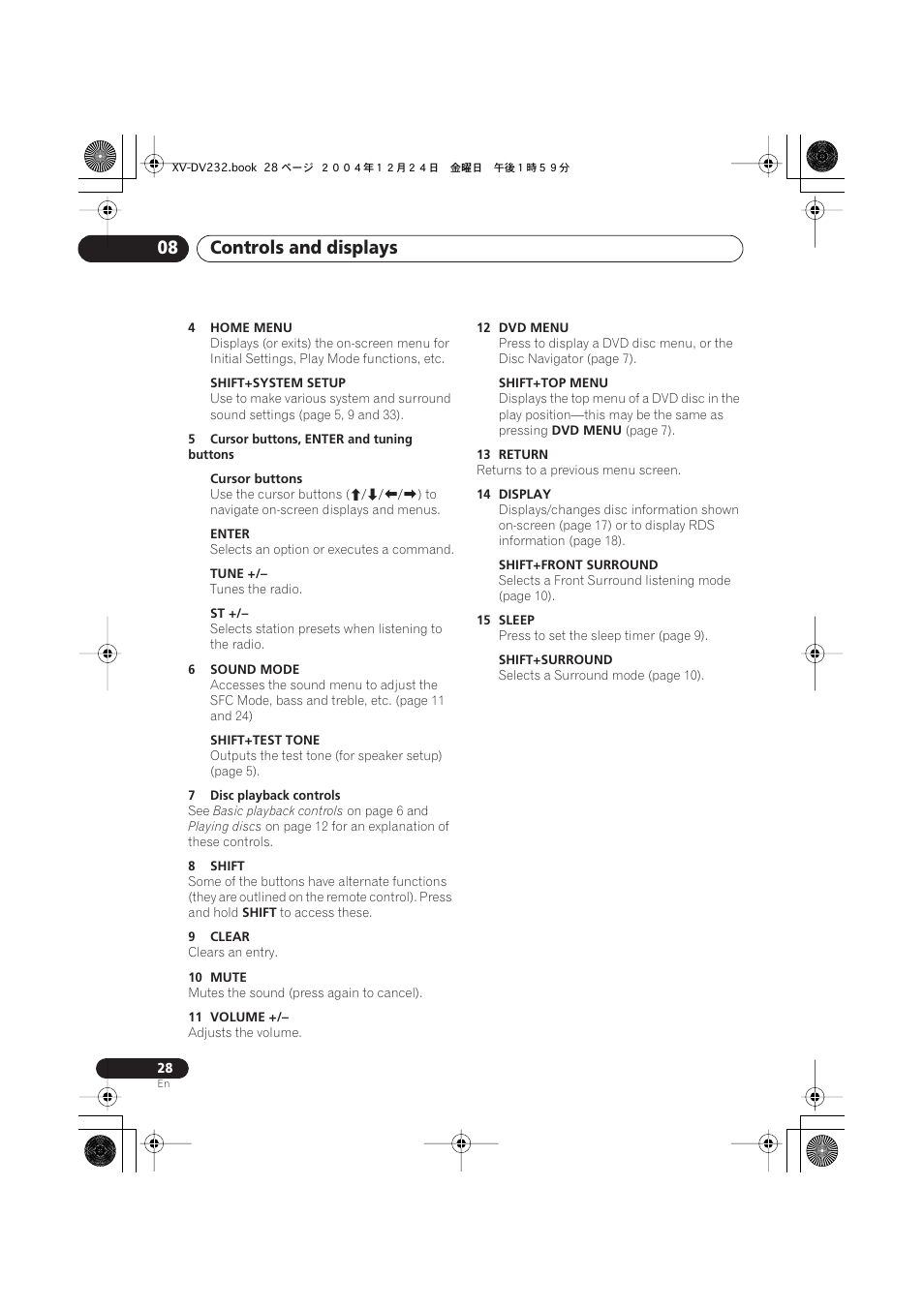 Controls and displays 08 | Pioneer DCS-240 User Manual | Page 28 / 120