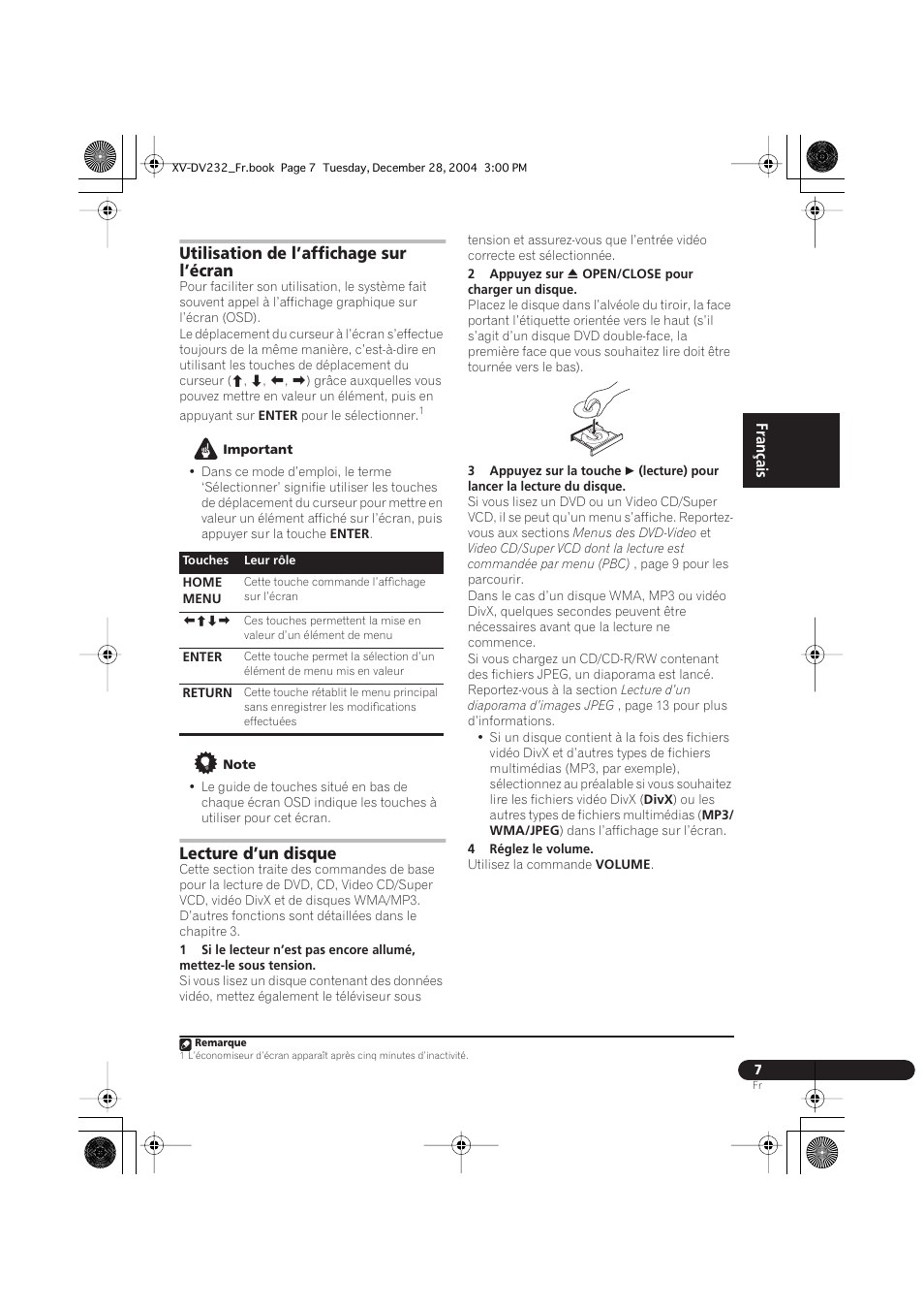 Utilisation de l’affichage sur l’écran, Lecture d’un disque | Pioneer DCS-240 User Manual | Page 45 / 120