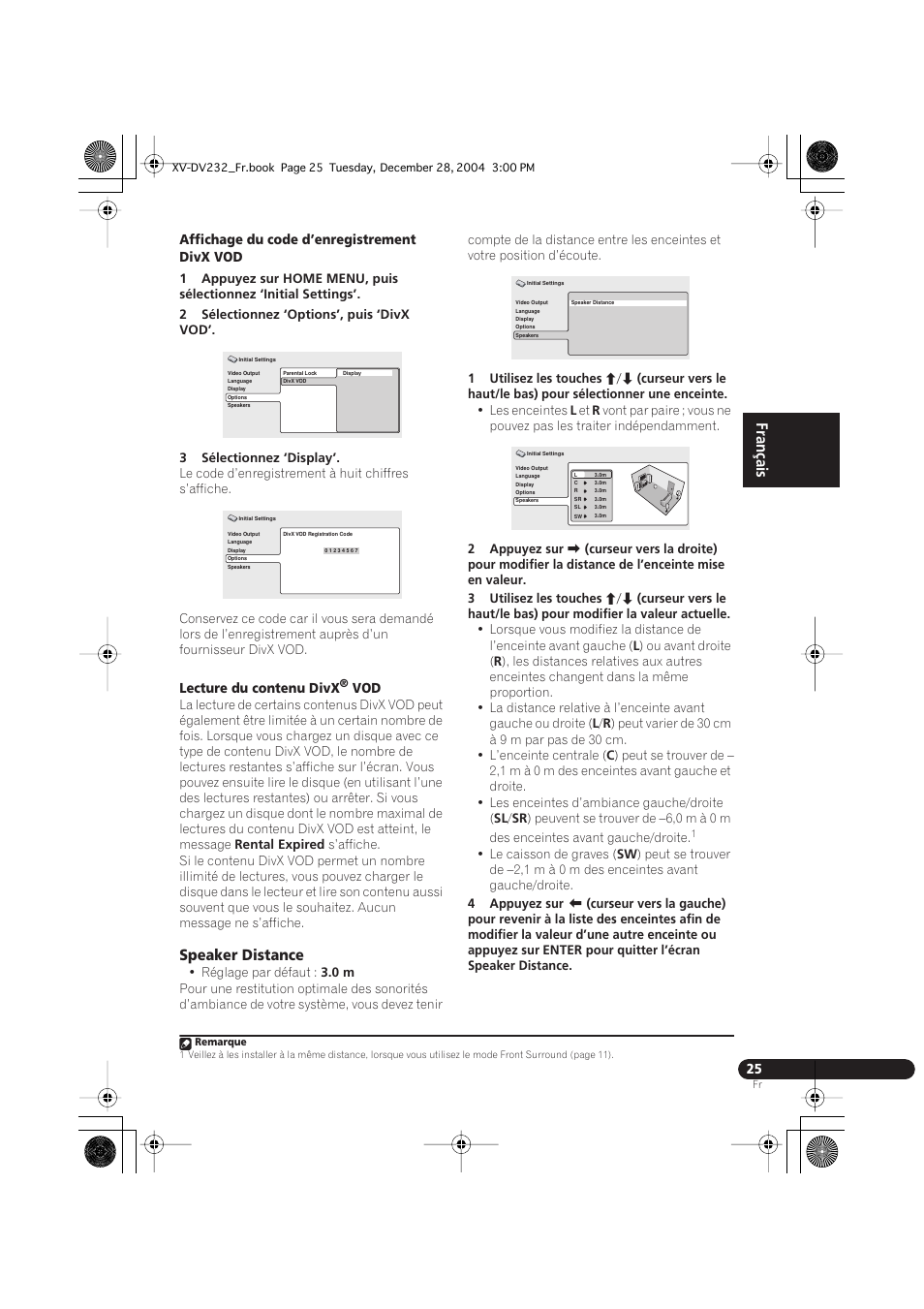 Speaker distance, English français deutsch | Pioneer DCS-240 User Manual | Page 63 / 120