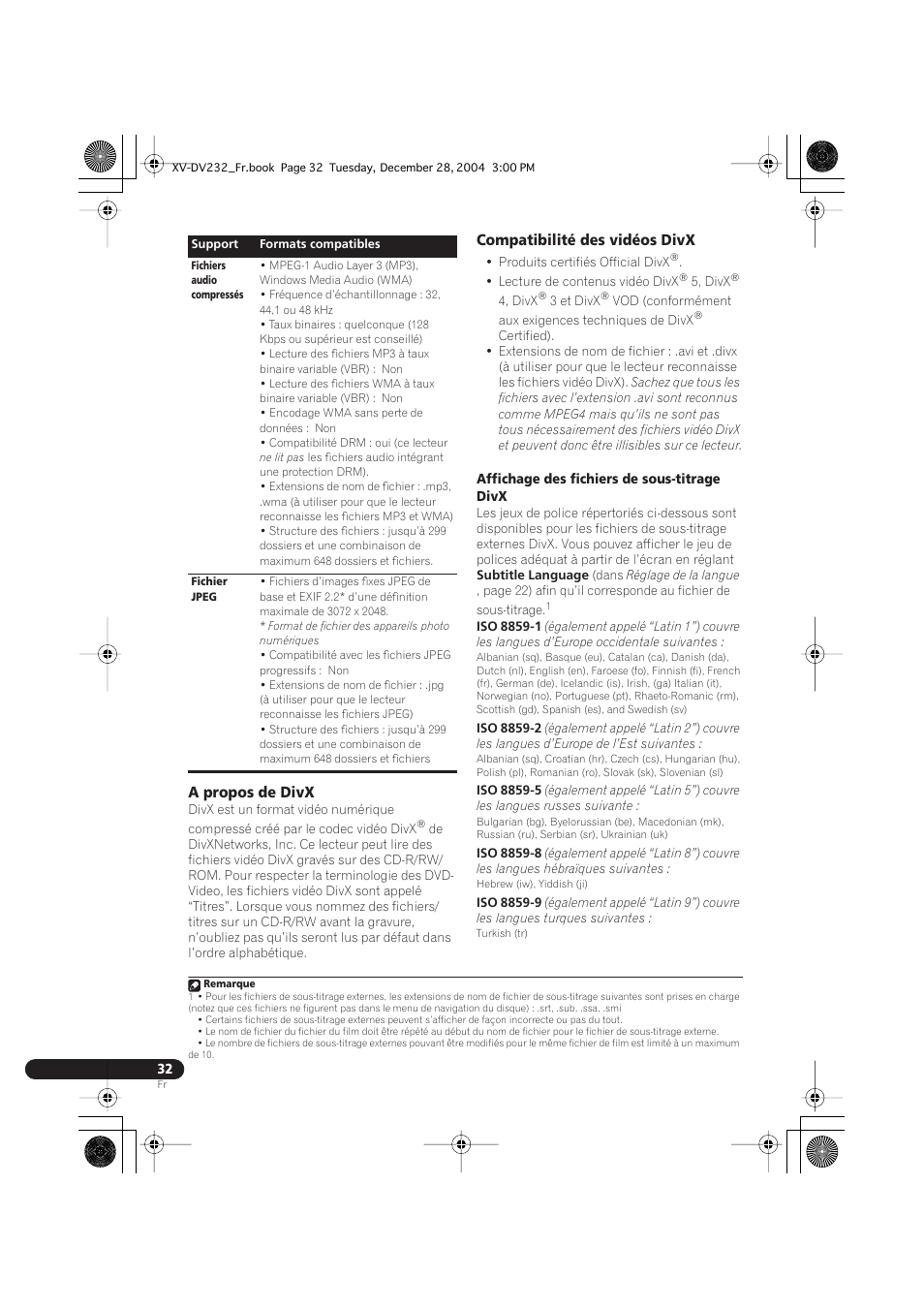 A propos de divx, Compatibilité des vidéos divx | Pioneer DCS-240 User Manual | Page 70 / 120