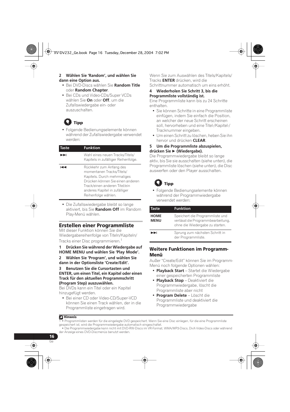 Erstellen einer programmliste, Weitere funktionen im programm- menü | Pioneer DCS-240 User Manual | Page 94 / 120