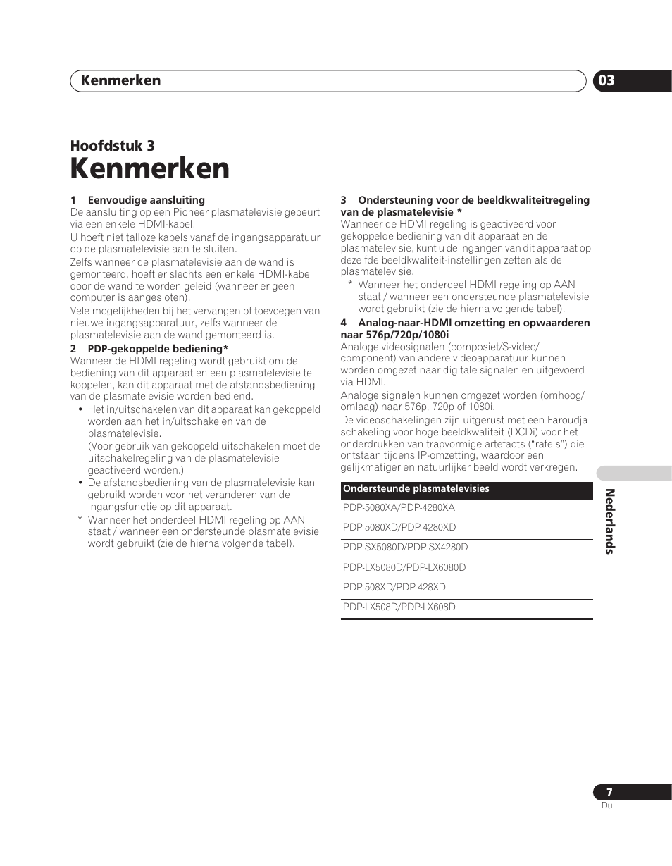 03 kenmerken, Kenmerken, Kenmerken 03 | Hoofdstuk 3 | Pioneer PDA-V100HD User Manual | Page 127 / 212