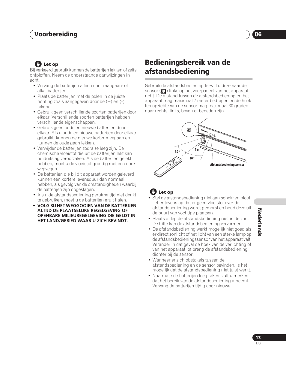 Bedieningsbereik van de afstandsbediening, Voorbereiding 06, Nederlands | Pioneer PDA-V100HD User Manual | Page 133 / 212