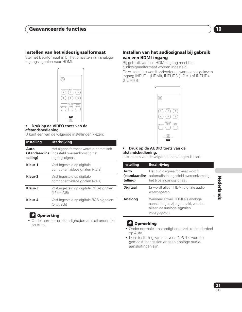 Geavanceerde functies 10, Nederlands instellen van het videosignaalformaat | Pioneer PDA-V100HD User Manual | Page 141 / 212