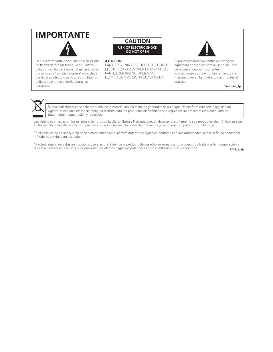 Importante, Caution | Pioneer PDA-V100HD User Manual | Page 152 / 212