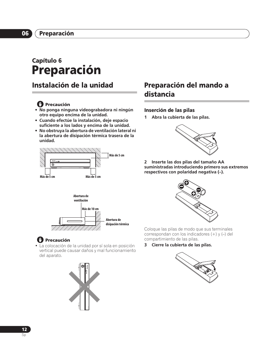 06 preparación, Instalación de la unidad, Preparación del mando a distancia | Preparación, Preparación 06, Capítulo 6 | Pioneer PDA-V100HD User Manual | Page 162 / 212