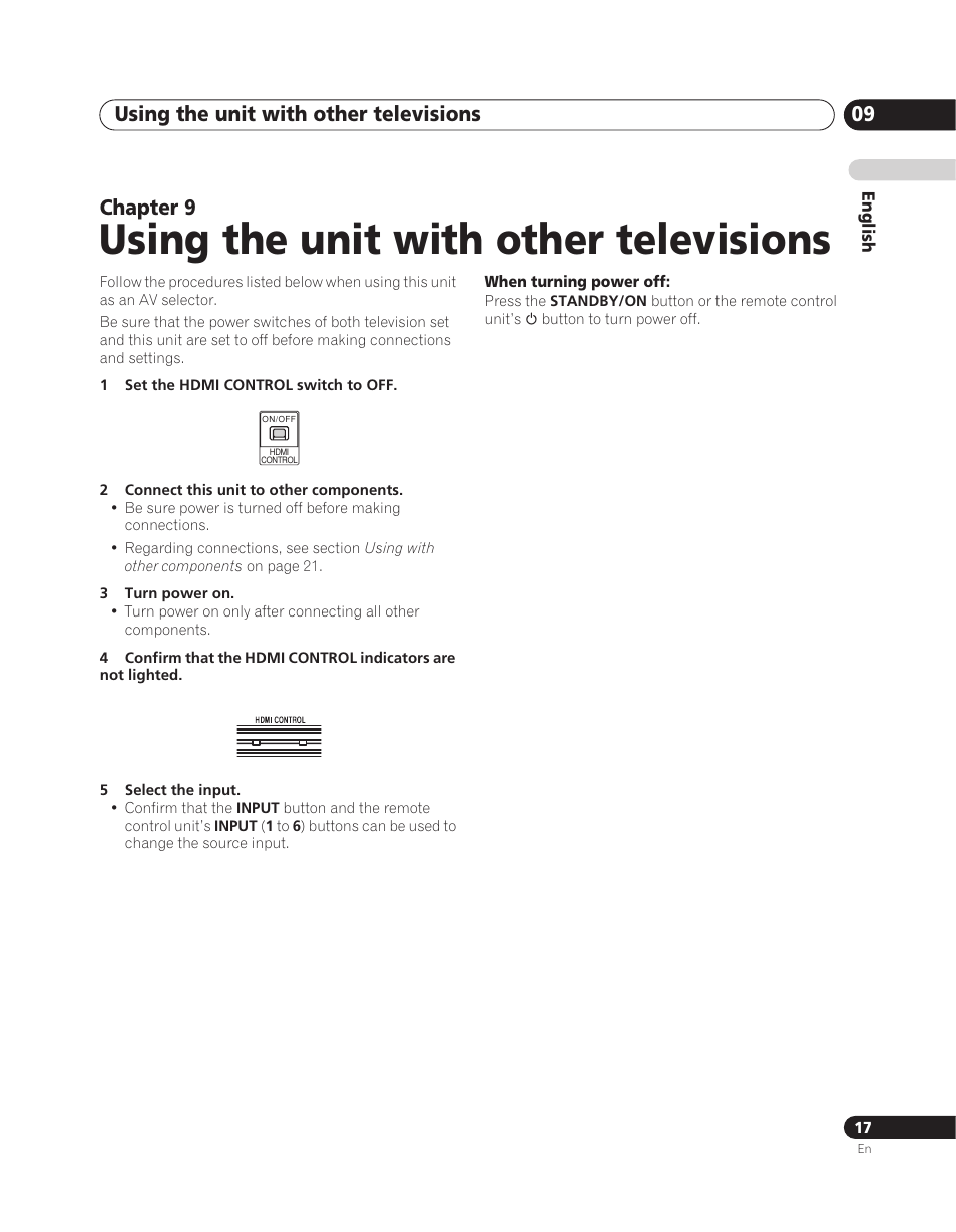 09 using the unit with other televisions, Using the unit with other televisions, Using the unit with other televisions 09 | Chapter 9 | Pioneer PDA-V100HD User Manual | Page 17 / 212