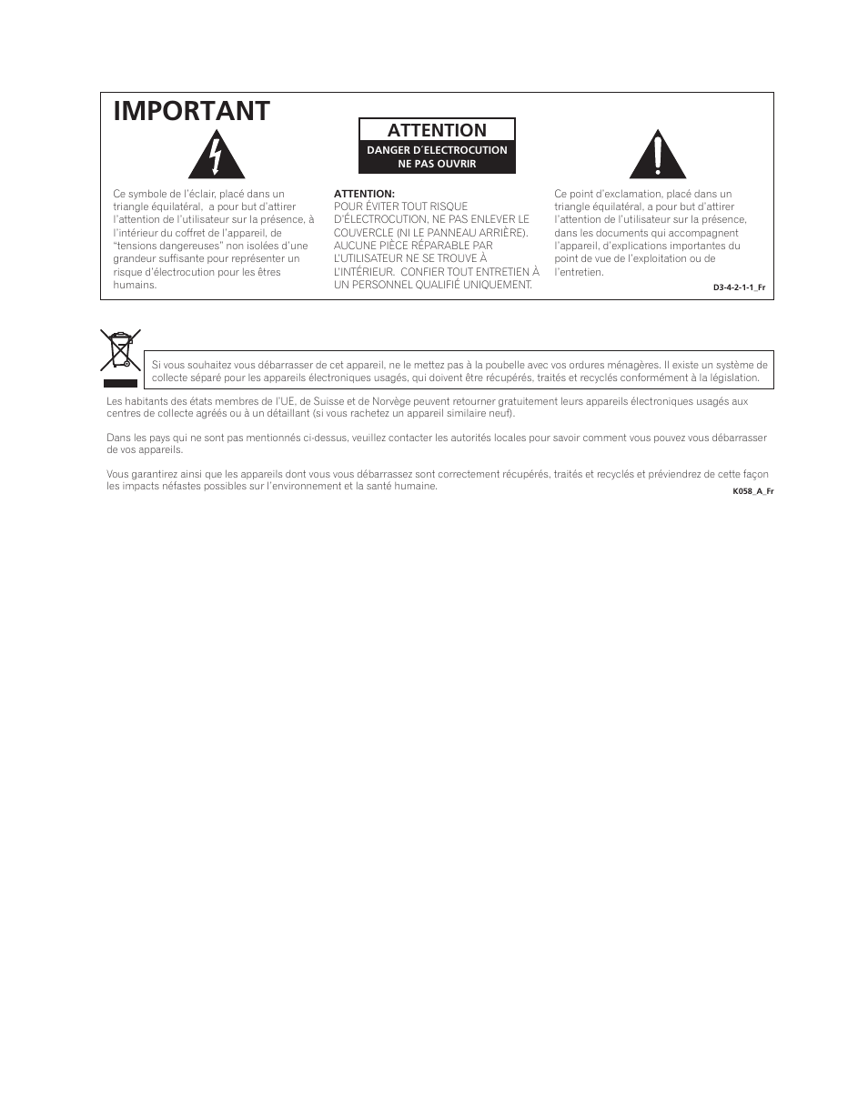 Important, Attention | Pioneer PDA-V100HD User Manual | Page 32 / 212