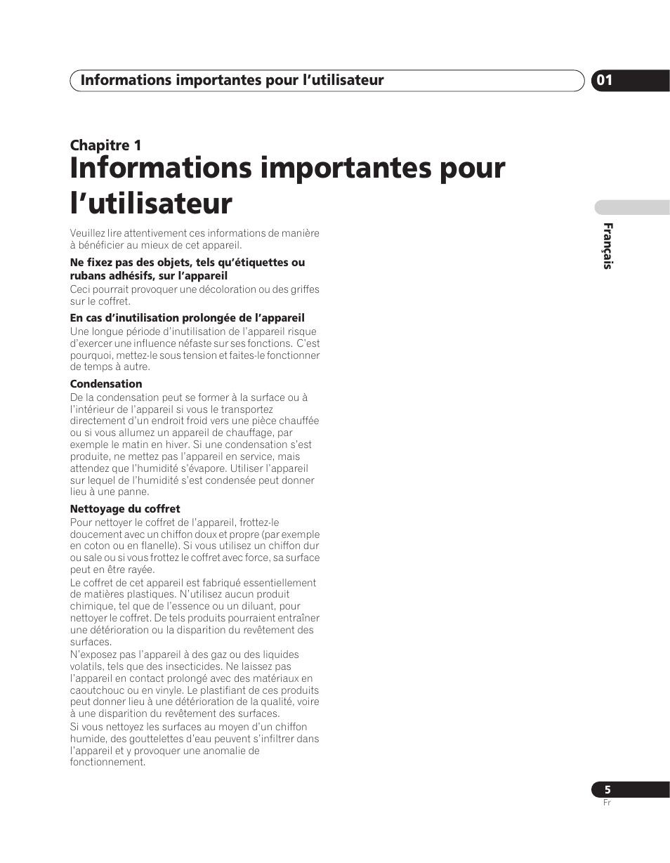 01 informations importantes pour l’utilisateur, Informations importantes pour l’utilisateur, Informations importantes pour l’utilisateur 01 | Chapitre 1 | Pioneer PDA-V100HD User Manual | Page 35 / 212