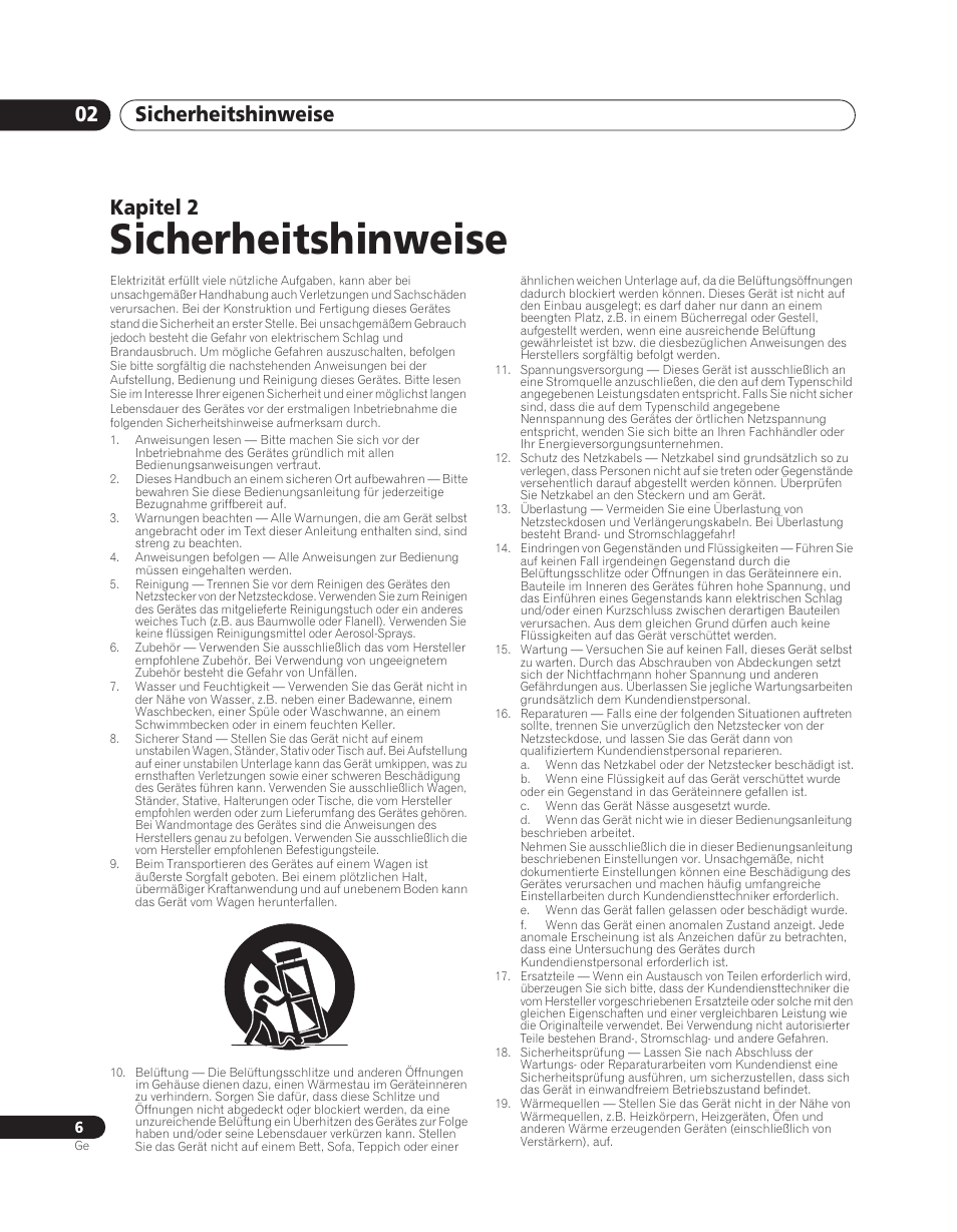 02 sicherheitshinweise, Sicherheitshinweise, Sicherheitshinweise 02 | Kapitel 2 | Pioneer PDA-V100HD User Manual | Page 66 / 212