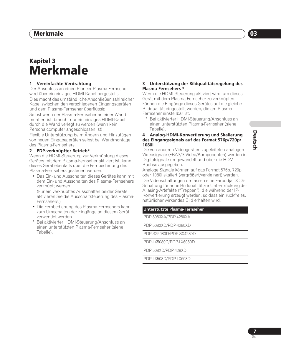 03 merkmale, Merkmale, Merkmale 03 | Kapitel 3 | Pioneer PDA-V100HD User Manual | Page 67 / 212