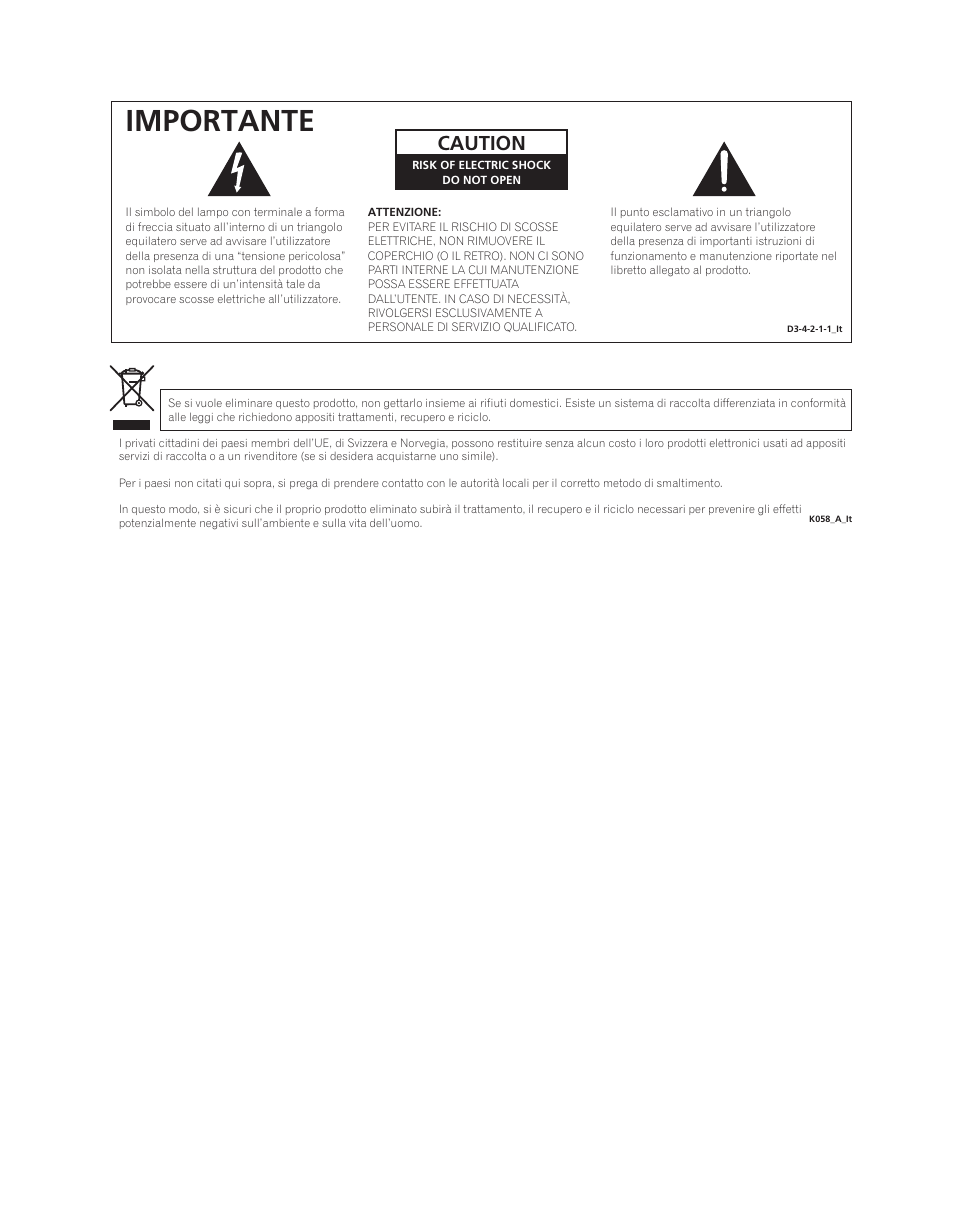 Importante, Caution | Pioneer PDA-V100HD User Manual | Page 92 / 212