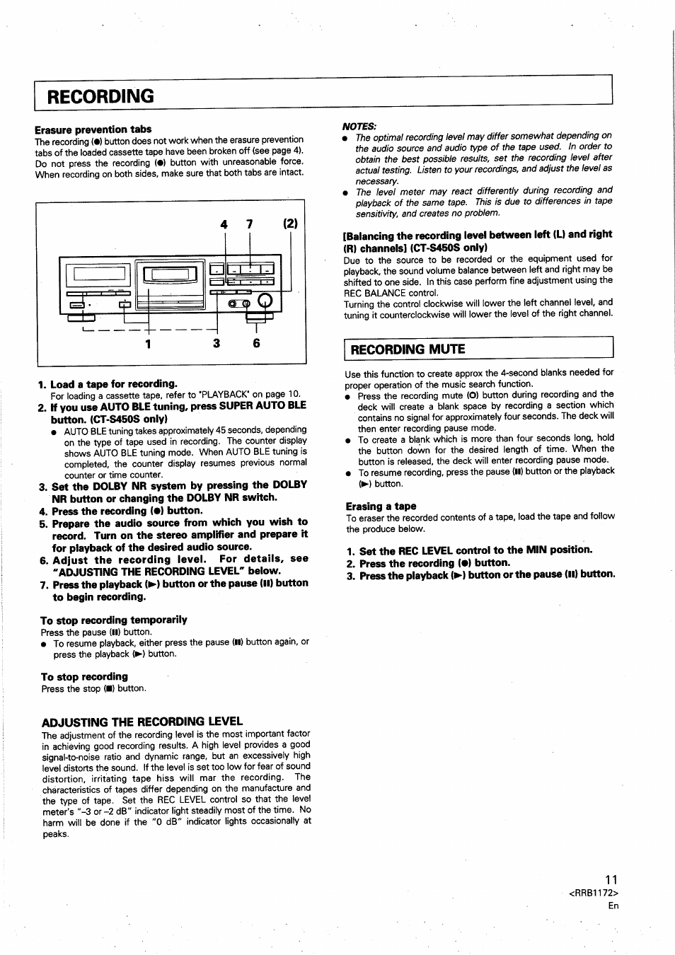Recording | Pioneer CT-S250 User Manual | Page 11 / 16