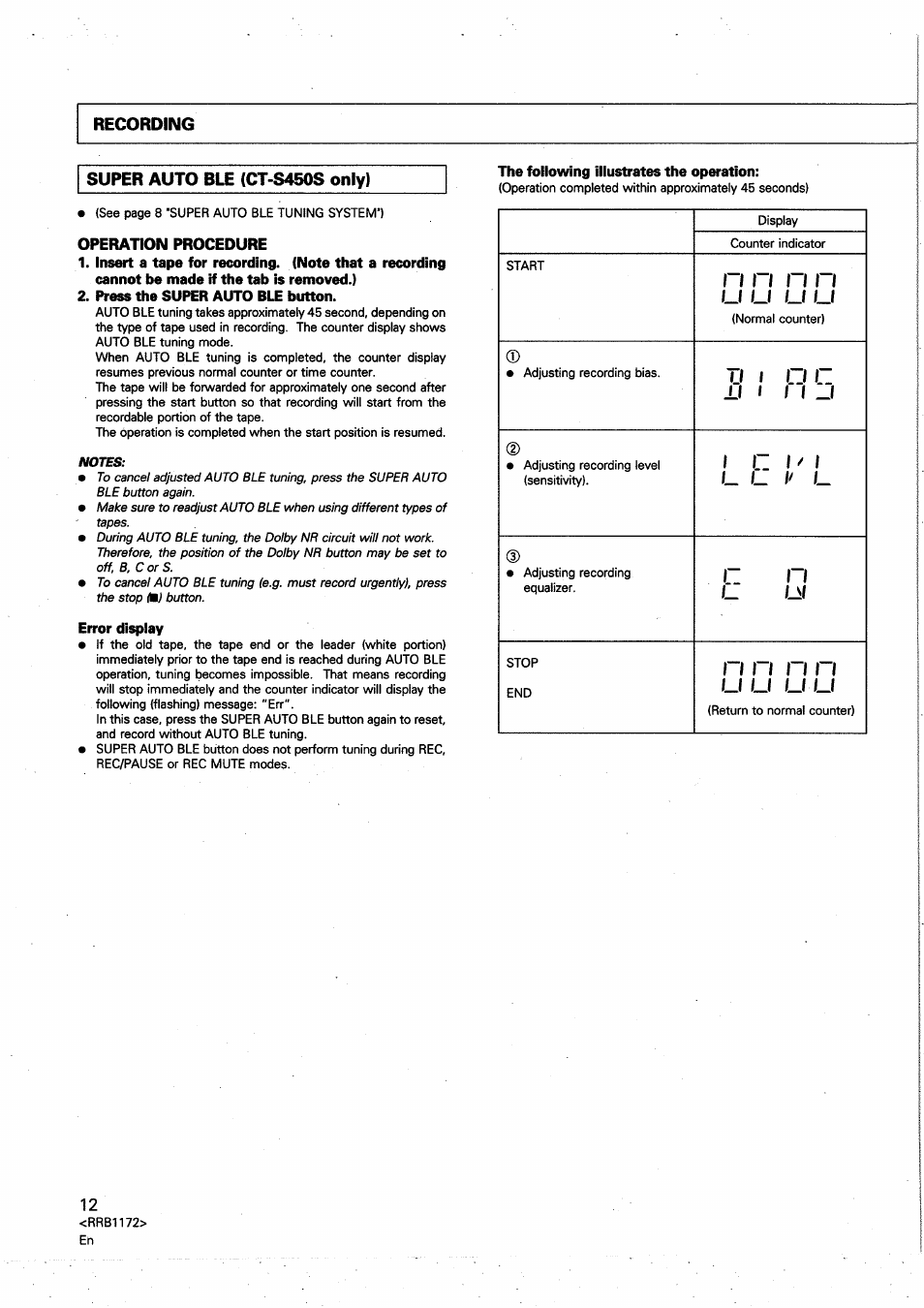 Recording super auto rle (ct-s450s only) | Pioneer CT-S250 User Manual | Page 12 / 16