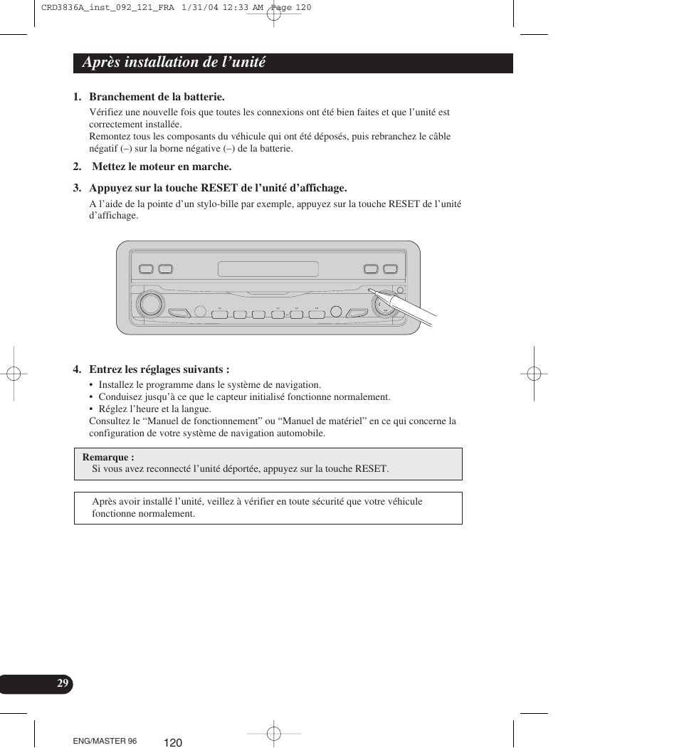 Après installation de l’unité | Pioneer AVIC-X1 User Manual | Page 120 / 181