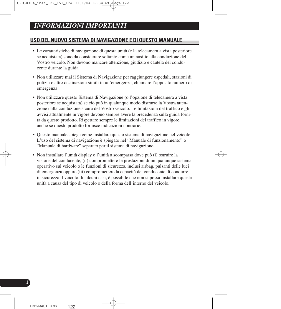 Informazioni importanti | Pioneer AVIC-X1 User Manual | Page 122 / 181