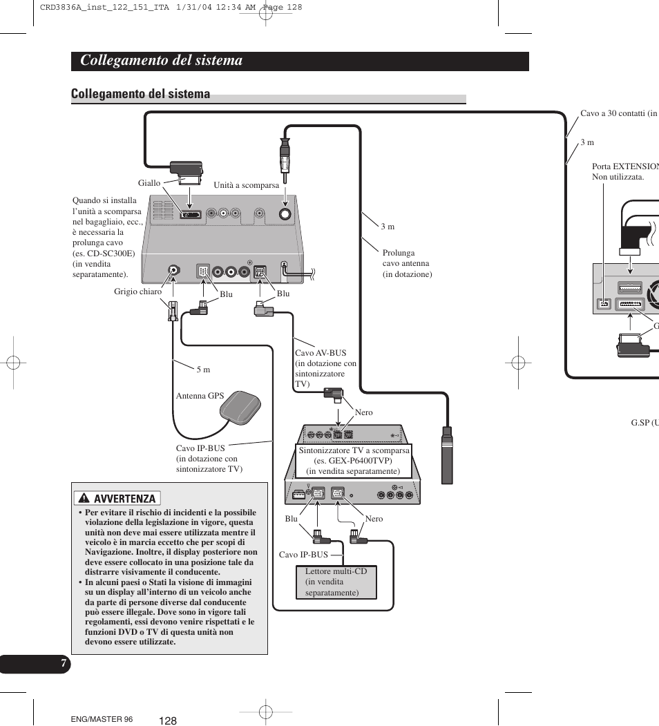 Collegamento del sistema | Pioneer AVIC-X1 User Manual | Page 128 / 181