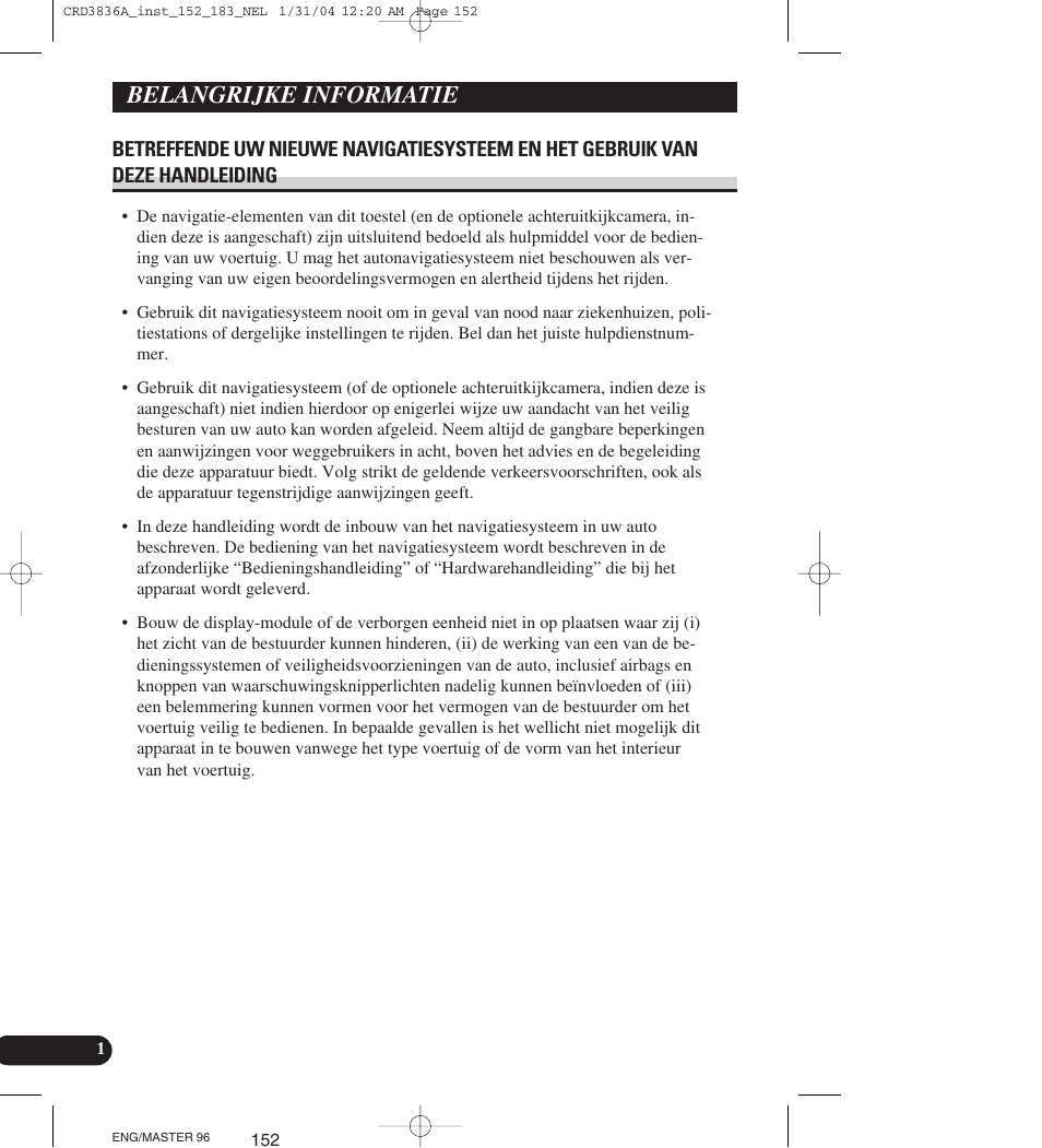Belangrijke informatie | Pioneer AVIC-X1 User Manual | Page 152 / 181