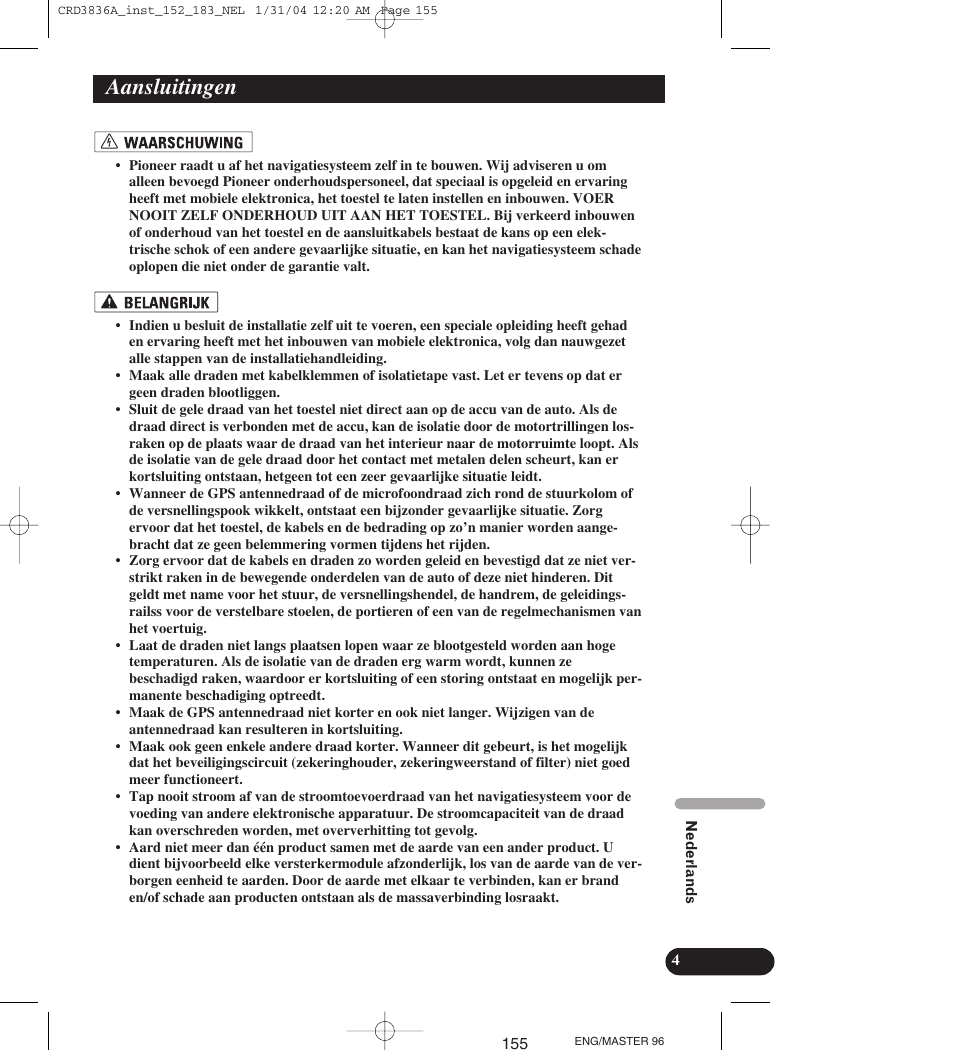 Aansluitingen | Pioneer AVIC-X1 User Manual | Page 155 / 181