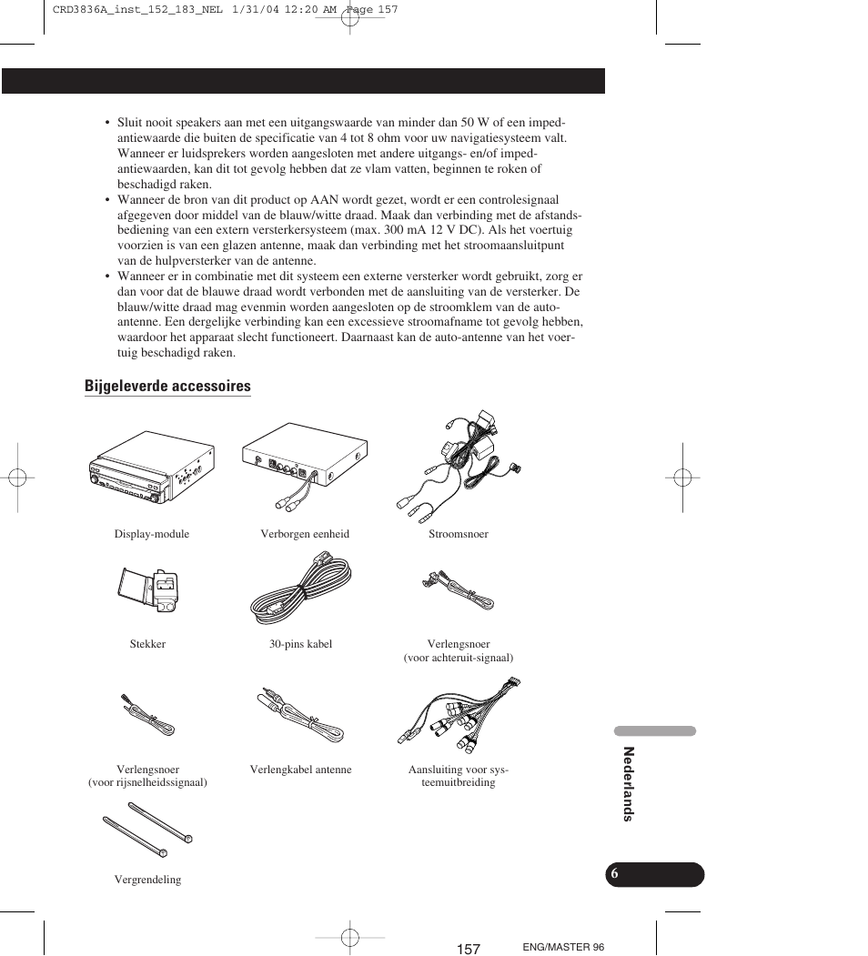 Bijgeleverde accessoires | Pioneer AVIC-X1 User Manual | Page 157 / 181