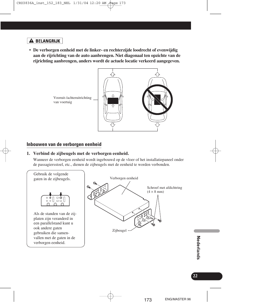 Inbouwen van de verborgen eenheid | Pioneer AVIC-X1 User Manual | Page 173 / 181