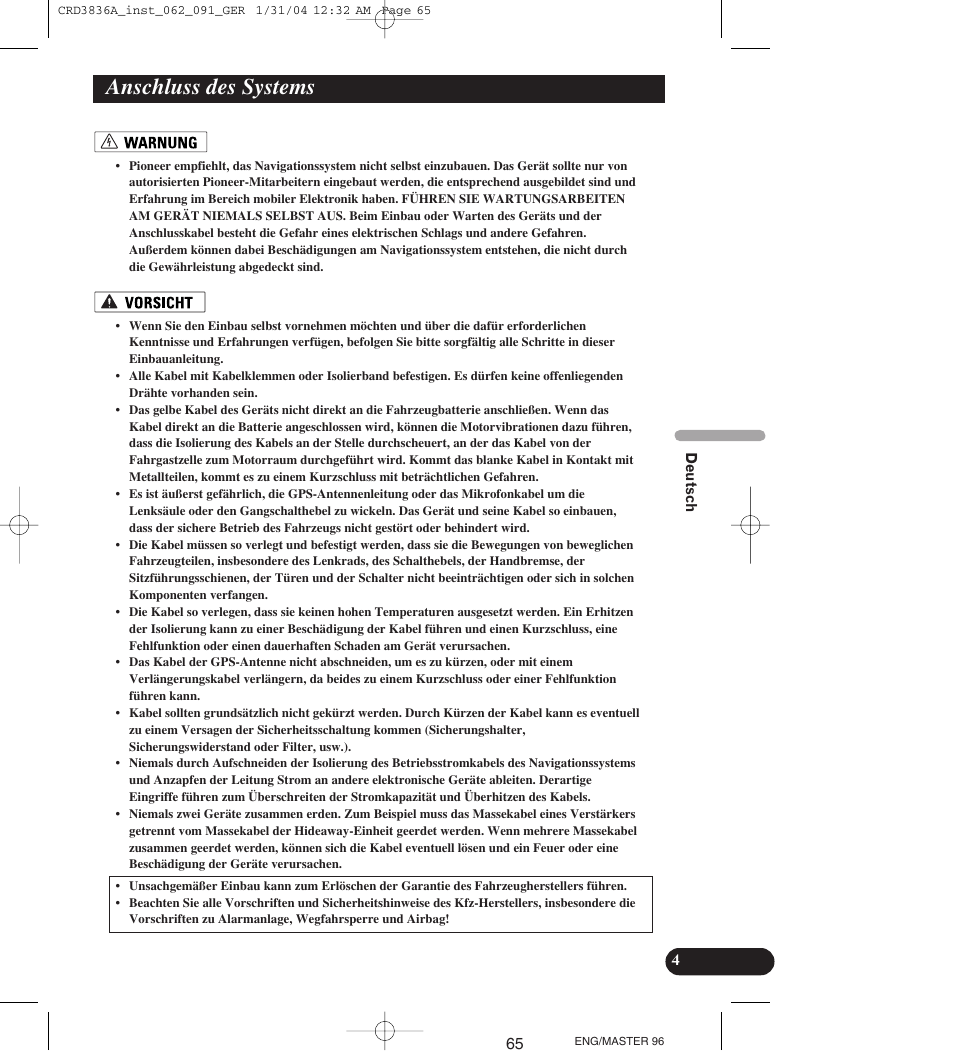 Anschluss des systems | Pioneer AVIC-X1 User Manual | Page 65 / 181