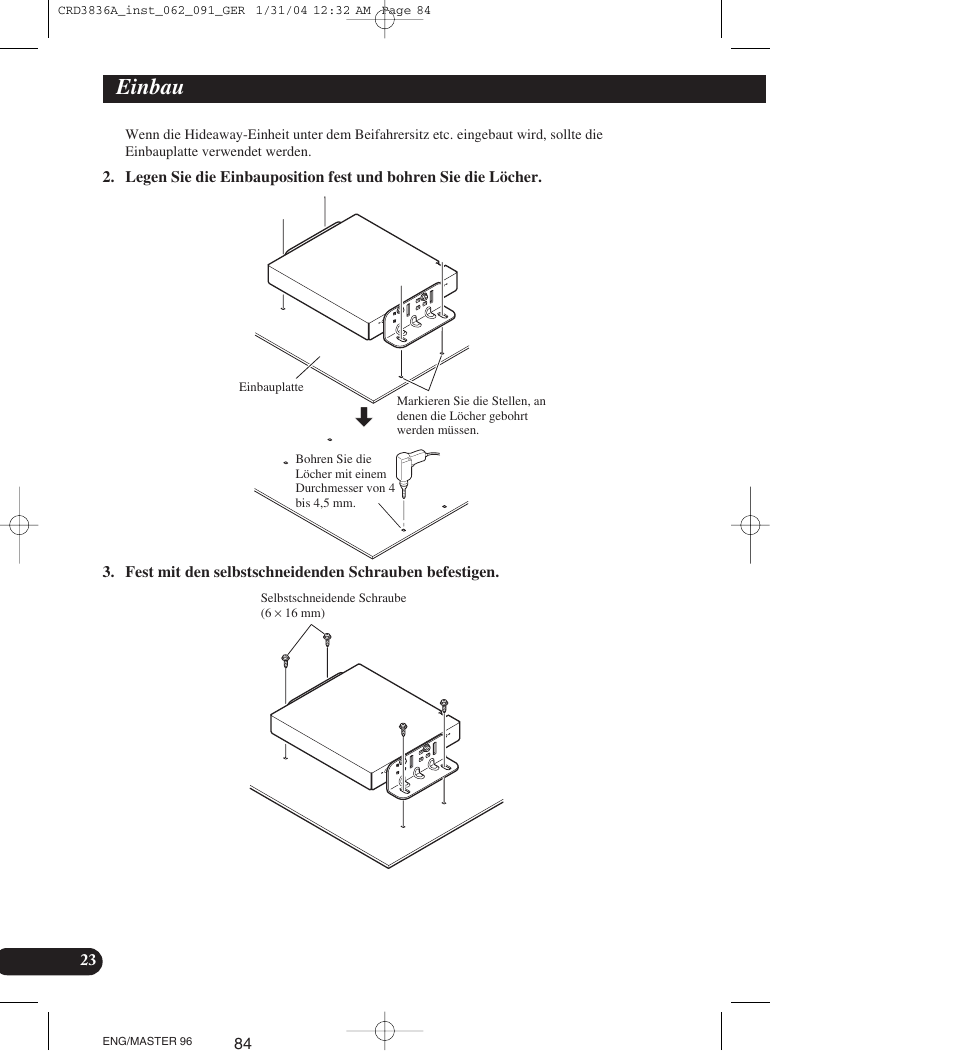 Einbau | Pioneer AVIC-X1 User Manual | Page 84 / 181