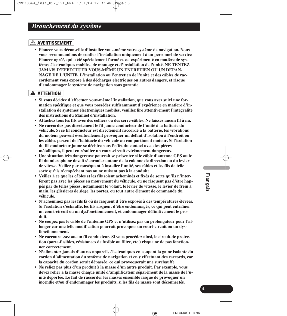 Branchement du système | Pioneer AVIC-X1 User Manual | Page 95 / 181