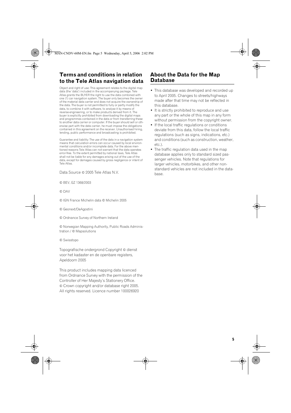 About the data for the map database | Pioneer CNDV-60M User Manual | Page 5 / 16