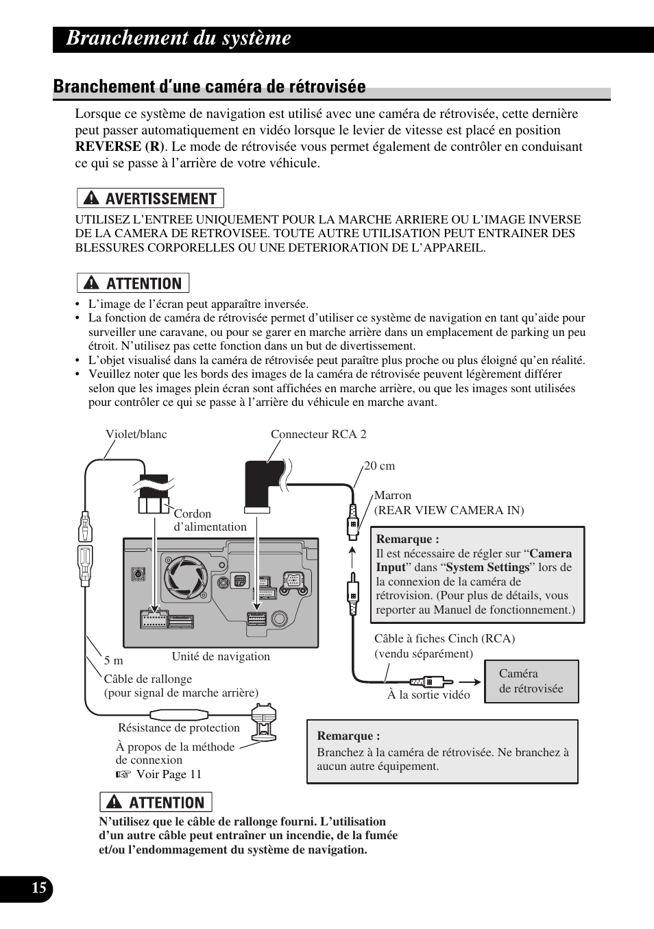 Branchement d’une caméra de rétrovisée, Branchement du système | Pioneer AVIC-HD3 User Manual | Page 106 / 181