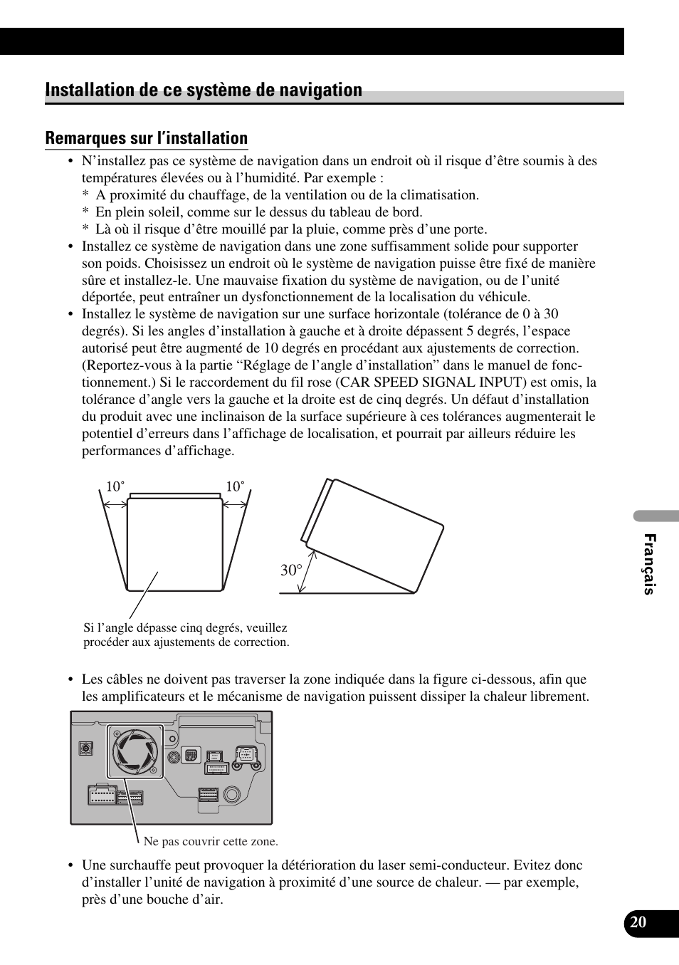 Installation de ce système de navigation, Remarques sur l’installation | Pioneer AVIC-HD3 User Manual | Page 111 / 181