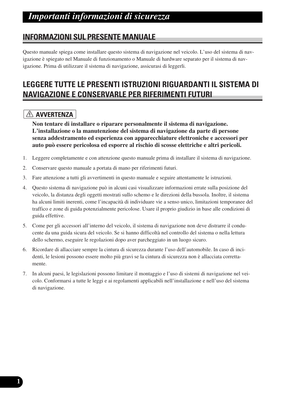 Rd4154-a_inst_122_151_it, Importanti informazioni di sicurezza, Informazioni sul presente manuale | Pioneer AVIC-HD3 User Manual | Page 122 / 181