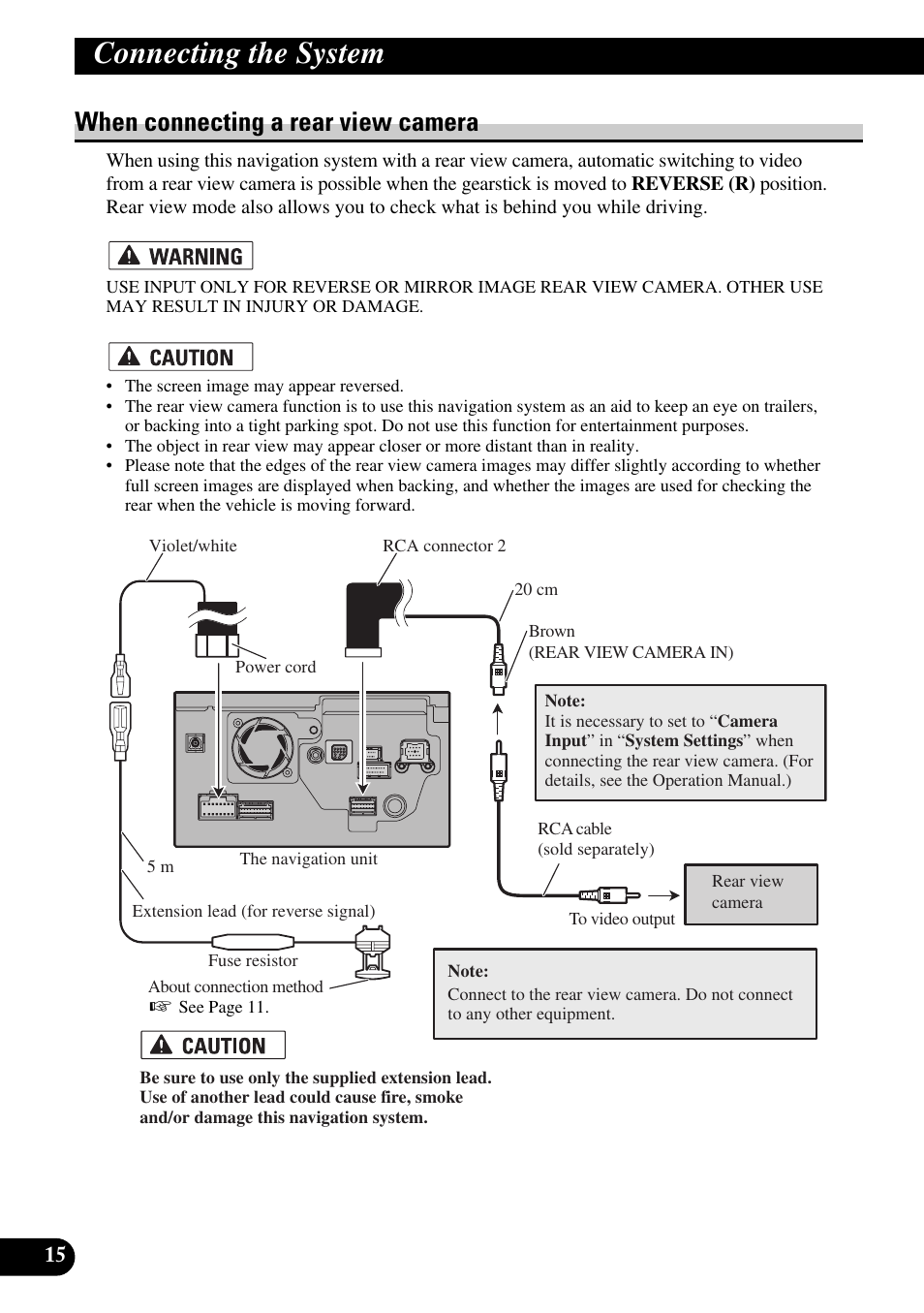 When connecting a rear view camera, Connecting the system | Pioneer AVIC-HD3 User Manual | Page 16 / 181