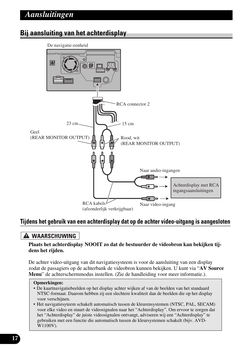 Bij aansluiting van het achterdisplay, Aansluitingen | Pioneer AVIC-HD3 User Manual | Page 168 / 181