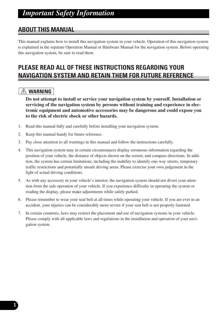 Rd4154-a_inst_001_031_uk, Important safety information, About this manual | Pioneer AVIC-HD3 User Manual | Page 2 / 181