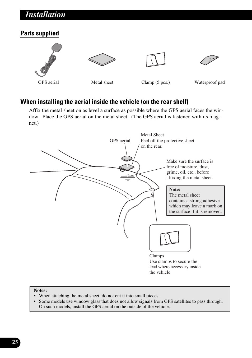 Parts supplied, Installation | Pioneer AVIC-HD3 User Manual | Page 26 / 181