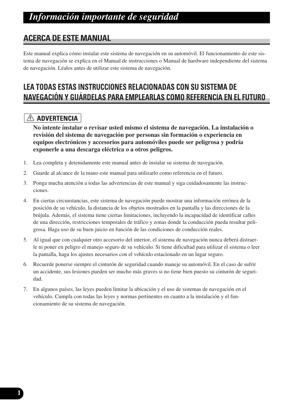 Rd4154-a_inst_032_061_sp, Información importante de seguridad, Acerca de este manual | Pioneer AVIC-HD3 User Manual | Page 32 / 181
