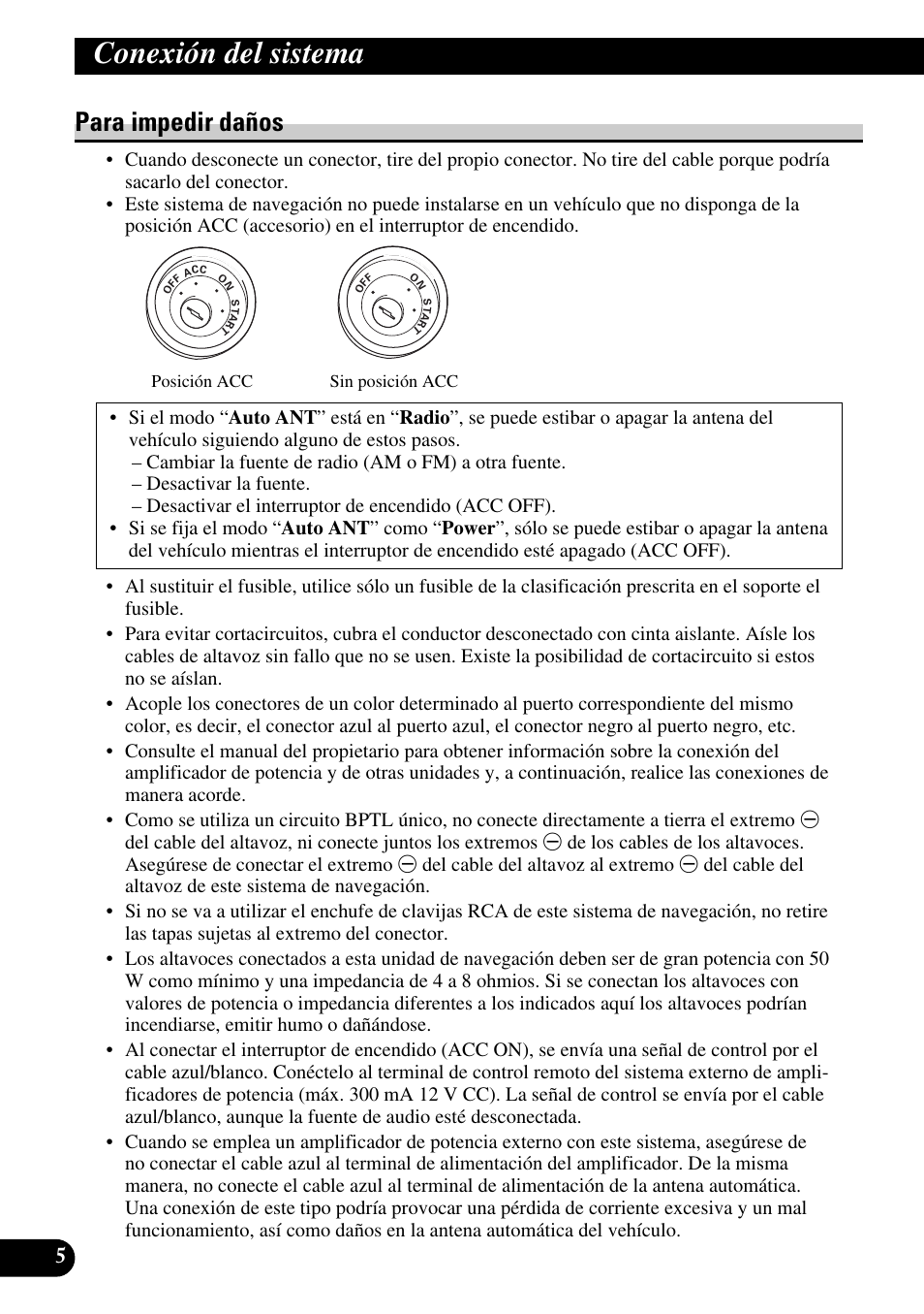Para impedir daños, Conexión del sistema | Pioneer AVIC-HD3 User Manual | Page 36 / 181