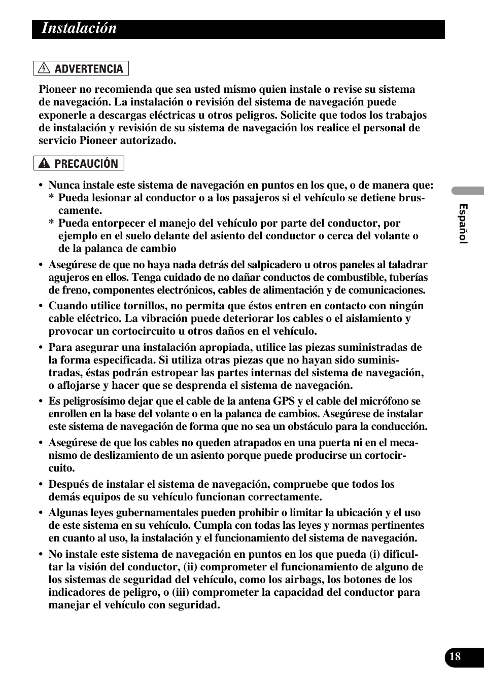 Instalación | Pioneer AVIC-HD3 User Manual | Page 49 / 181