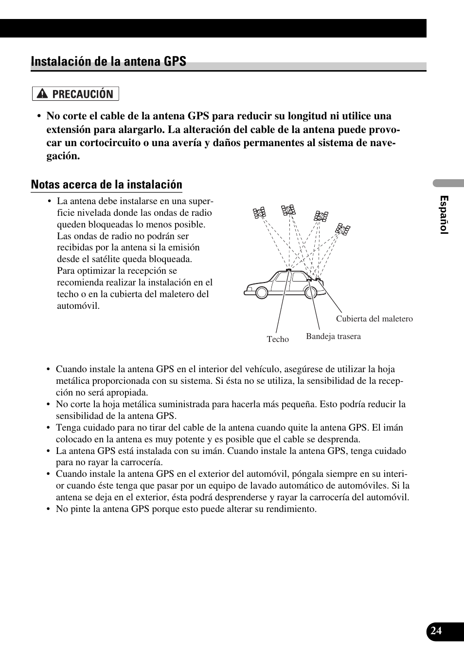 Instalación de la antena gps, Notas acerca de la instalación | Pioneer AVIC-HD3 User Manual | Page 55 / 181