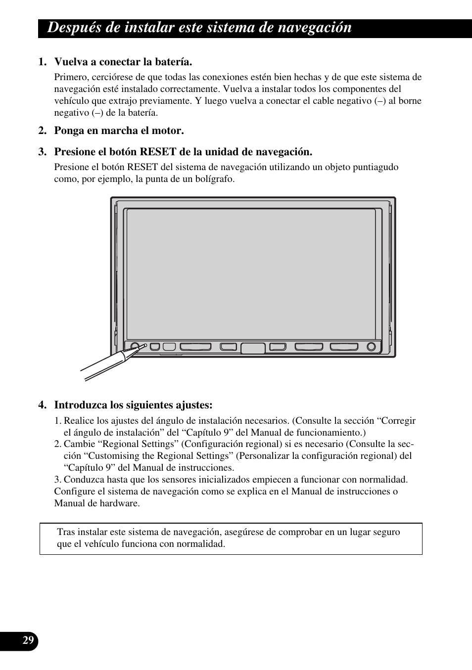 Después de instalar este sistema de, Navegación, Después de instalar este sistema de navegación | Pioneer AVIC-HD3 User Manual | Page 60 / 181