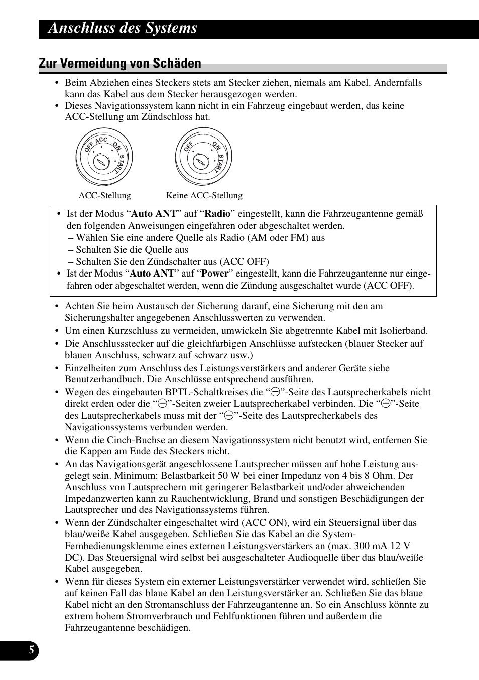 Zur vermeidung von schäden, Anschluss des systems | Pioneer AVIC-HD3 User Manual | Page 66 / 181