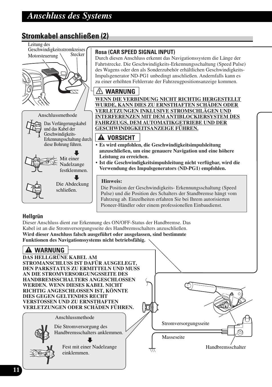 Stromkabel anschließen (2), Anschluss des systems | Pioneer AVIC-HD3 User Manual | Page 72 / 181