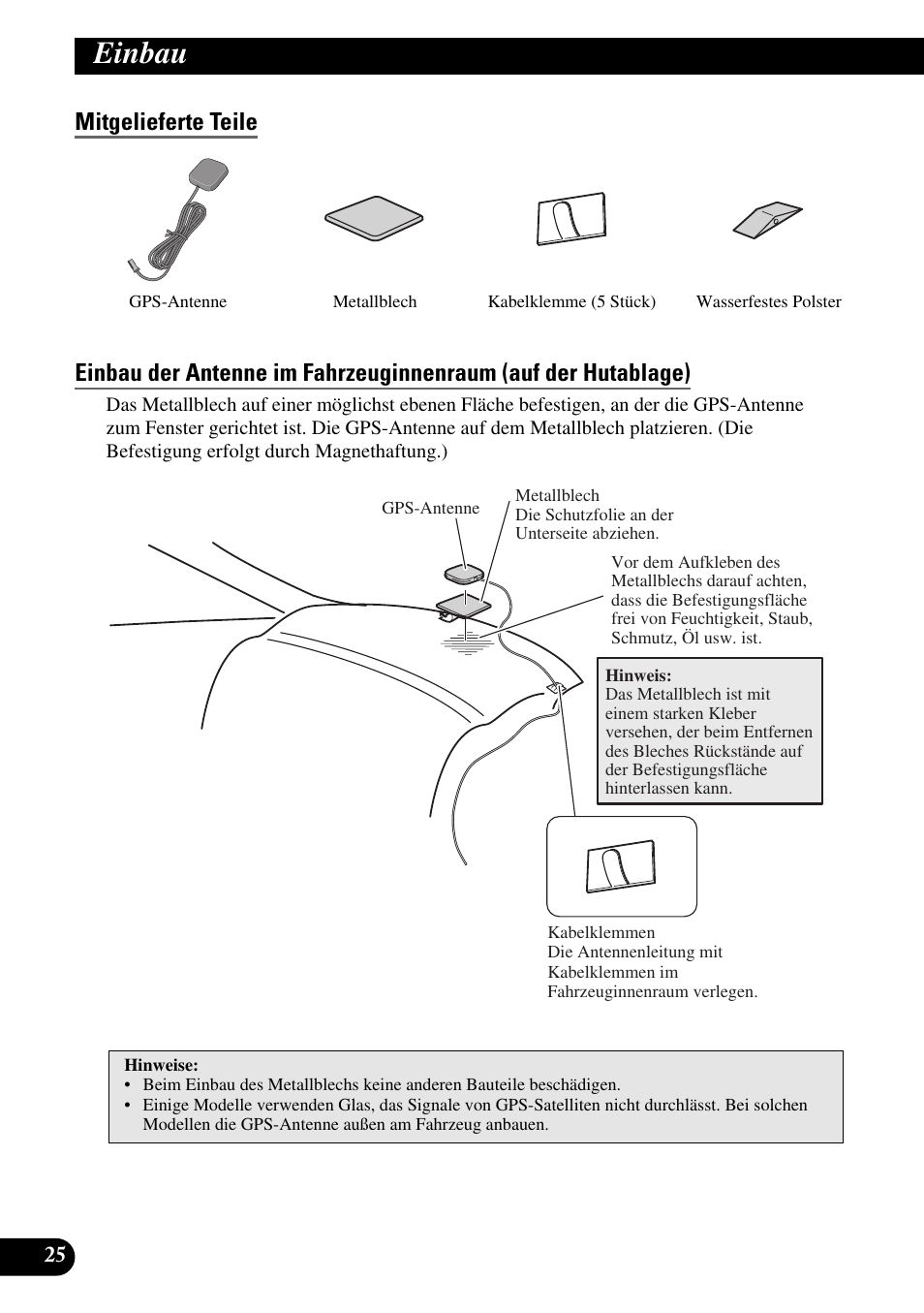 Mitgelieferte teile, Einbau | Pioneer AVIC-HD3 User Manual | Page 86 / 181