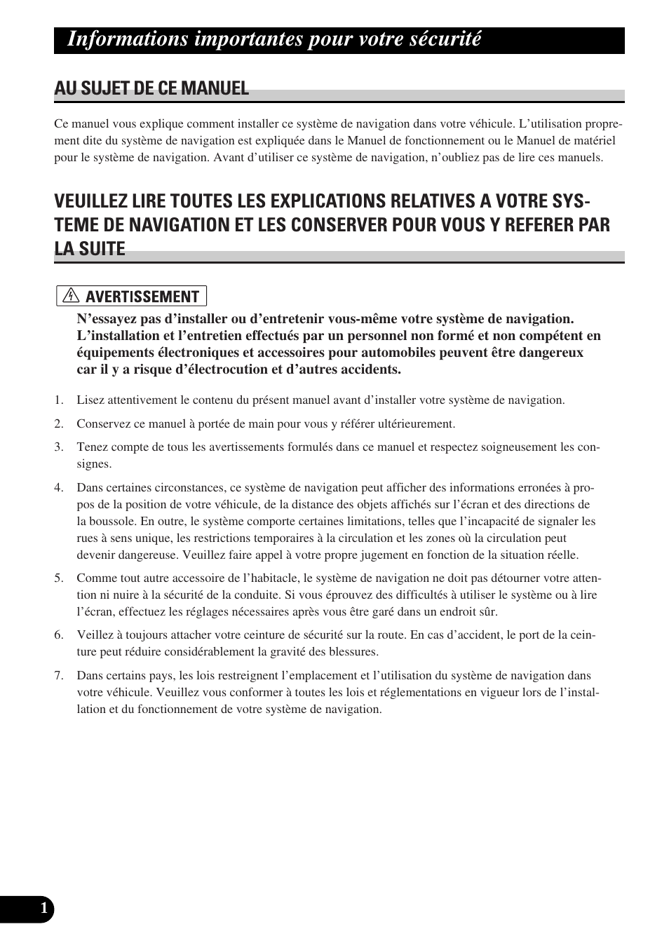 Rd4154-a_inst_092_121_fr, Informations importantes pour votre sécurité, Au sujet de ce manuel | Pioneer AVIC-HD3 User Manual | Page 92 / 181