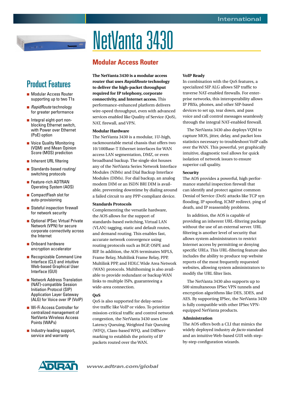 ADTRAN NetVanta 3430 User Manual | 2 pages