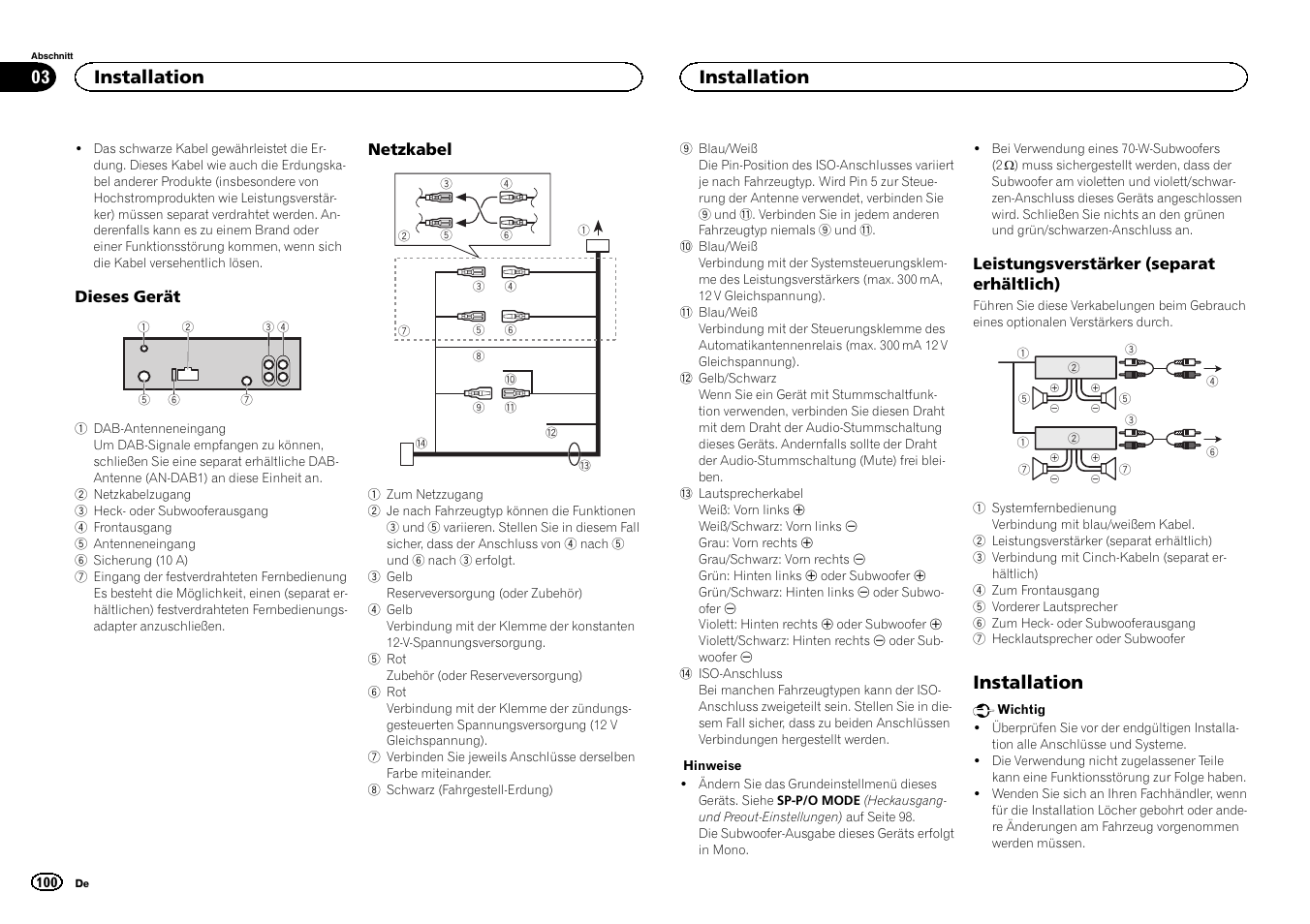 Installation | Pioneer DEH-X6500DAB User Manual | Page 100 / 152